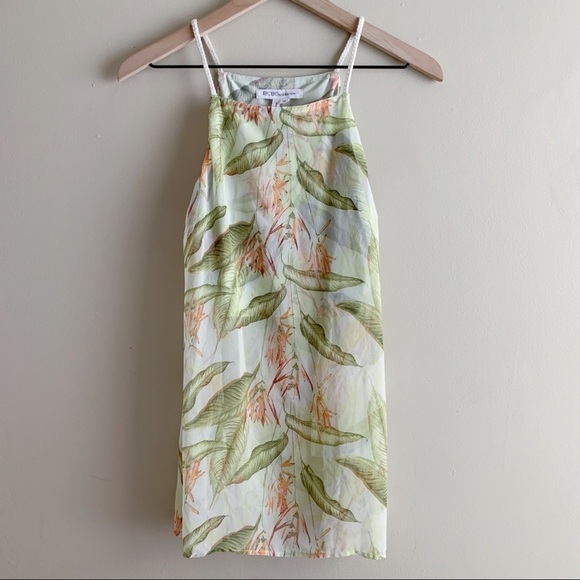 BCBGeneration • Tropical Print Sheer Overlay Top in Green and Orange, Size XS - Picture 1 of 14